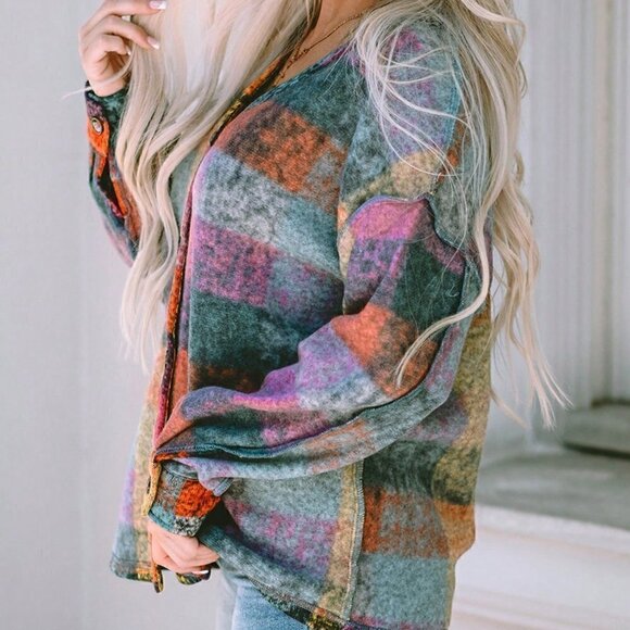 Multicolor Casual Womens Allover Print Drop Shoulder Coat - Picture 3 of 4